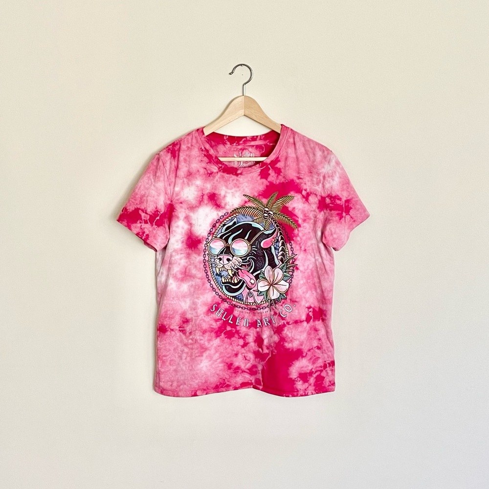 Sullen Angels Party Panther Tie Dye Pink T Shirt Women’s size Large